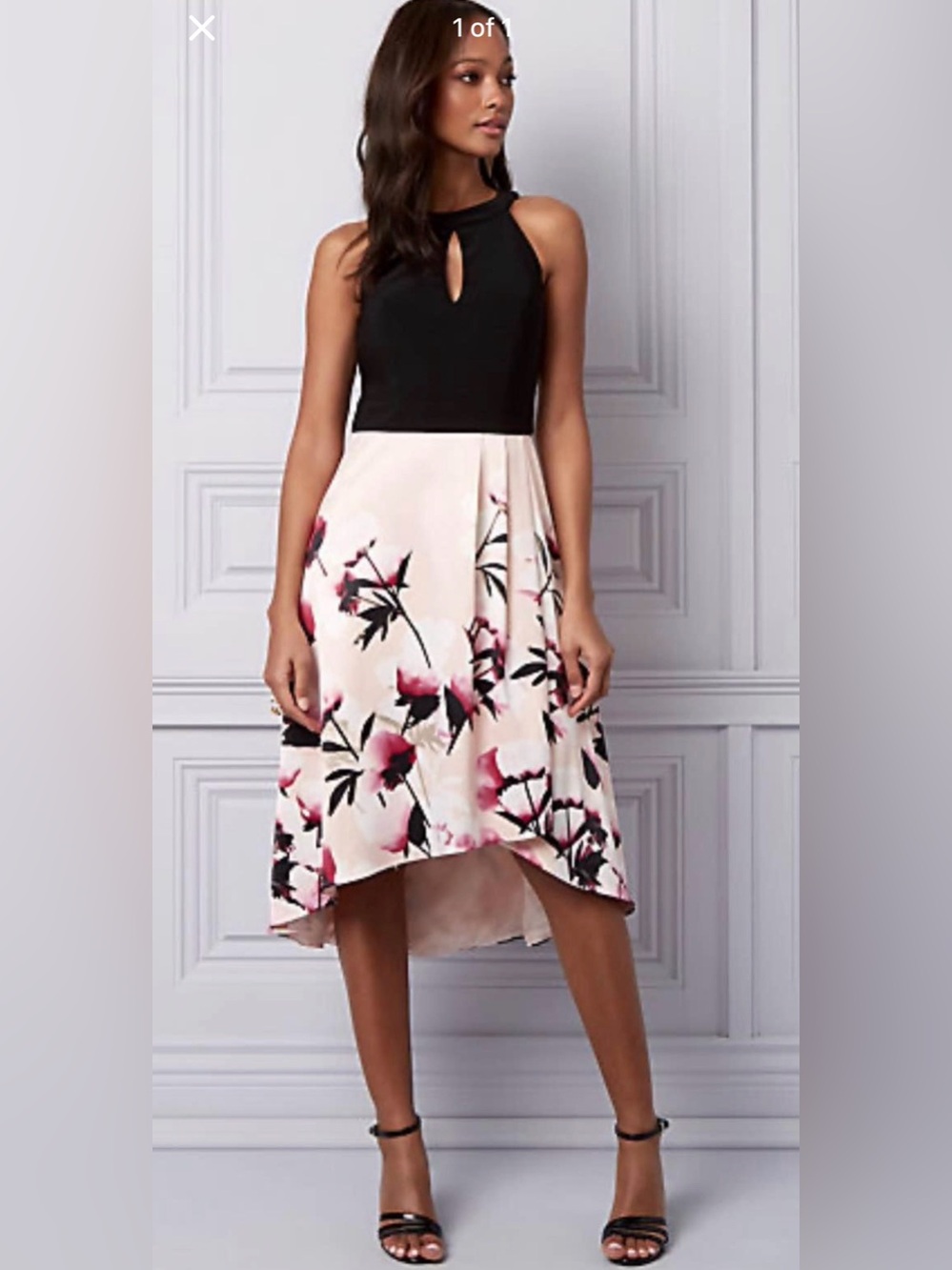 Le Chateau Floral High Low Dress in Pink & Black Size P/S